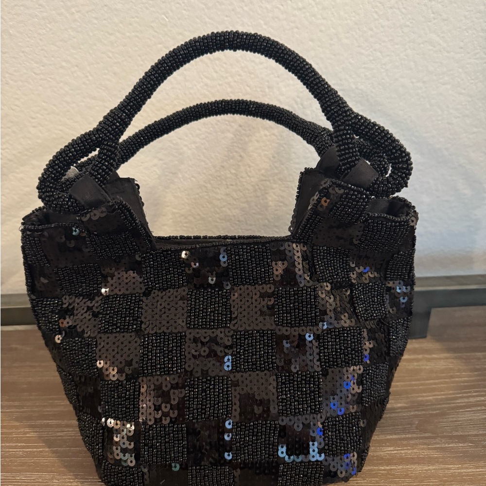 Viral Beaded Elegant Black Sequin Handbag